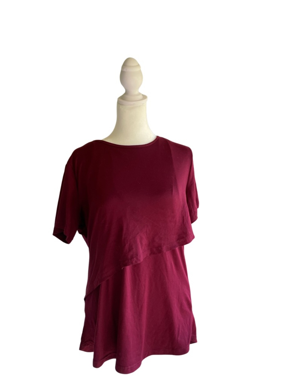 Women's Layered Short-Sleeve nursing Top - Burgundy